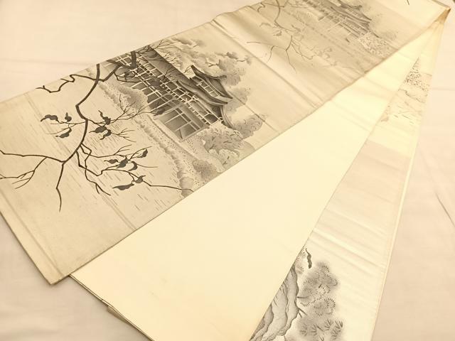 平和屋着物◎全通柄袋帯　手描き　風景文　引箔　正絹　逸品　BAAU5484hv