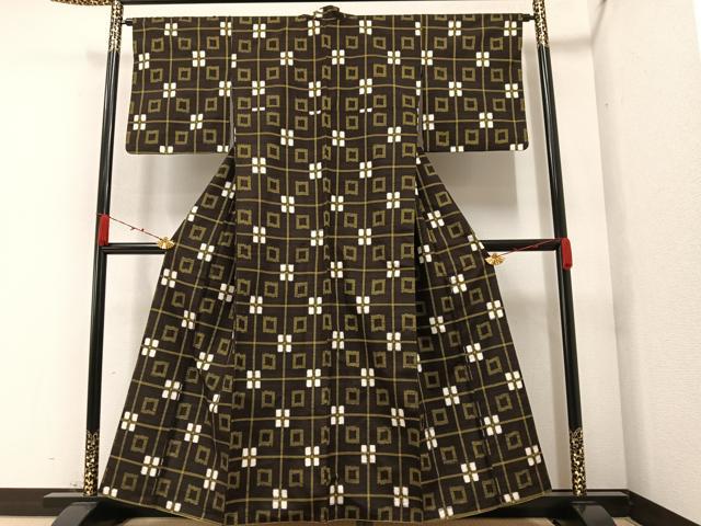 平和屋着物●上質な紬　花格子　正絹　逸品　AAAZ2387ph