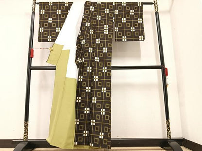 平和屋着物●上質な紬　花格子　正絹　逸品　AAAZ2387ph