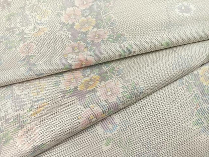 平和屋着物●本場大島紬　白大島　カタス9マルキ　草花文　正絹　逸品　未使用　AAAZ2413ph