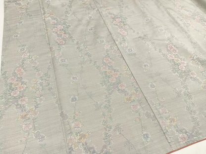 平和屋着物●本場大島紬　白大島　カタス9マルキ　草花文　正絹　逸品　未使用　AAAZ2413ph