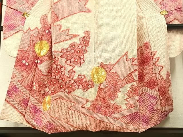 平和屋着物●豪華振袖　駒刺繍　絞り　草花文　正絹　逸品　AAAZ2404ph