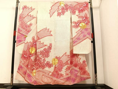 平和屋着物●豪華振袖　駒刺繍　絞り　草花文　正絹　逸品　AAAZ2404ph