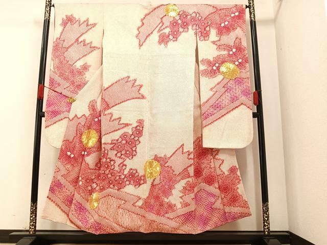 平和屋着物●豪華振袖　駒刺繍　絞り　草花文　正絹　逸品　AAAZ2404ph