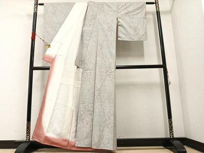 平和屋着物●本場大島紬　白大島　カタス9マルキ　草花文　正絹　逸品　未使用　AAAZ2413ph