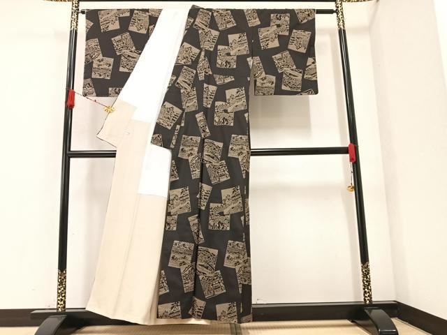 平和屋着物●本場染大島紬 色紙風景文 正絹 逸品 AAAZ2417ph