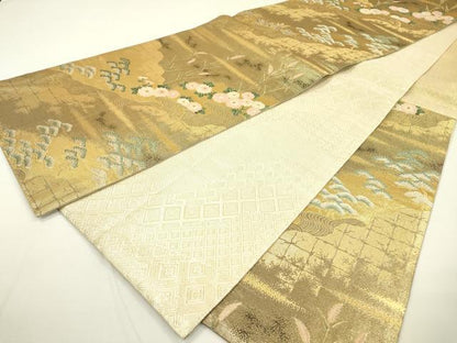 平和屋着物▼佐賀錦　六通柄袋帯　草花松文　金銀糸　正絹　逸品　DAAU9787fe