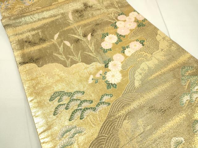 平和屋着物▼佐賀錦　六通柄袋帯　草花松文　金銀糸　正絹　逸品　DAAU9787fe