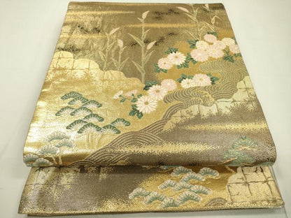 平和屋着物▼佐賀錦　六通柄袋帯　草花松文　金銀糸　正絹　逸品　DAAU9787fe