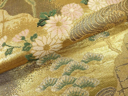平和屋着物▼佐賀錦　六通柄袋帯　草花松文　金銀糸　正絹　逸品　DAAU9787fe