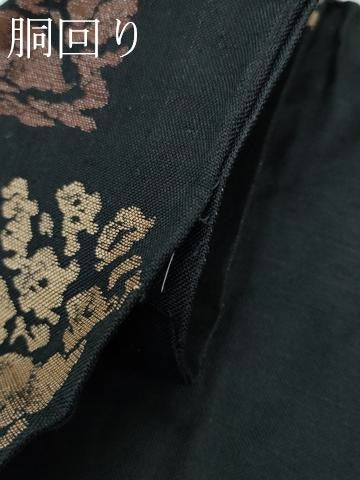平和屋本店●極上 西陣 勝山織物謹製 九寸名古屋帯 てをり紬 花兎 黒地 共箱付き 逸品 CZAA3199s5