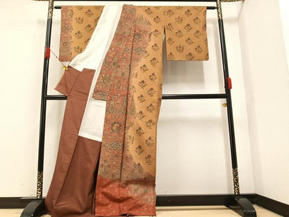 平和屋着物●訪問着 紬地 更紗草花文 暈し染め 正絹 逸品 AAAZ4512ph