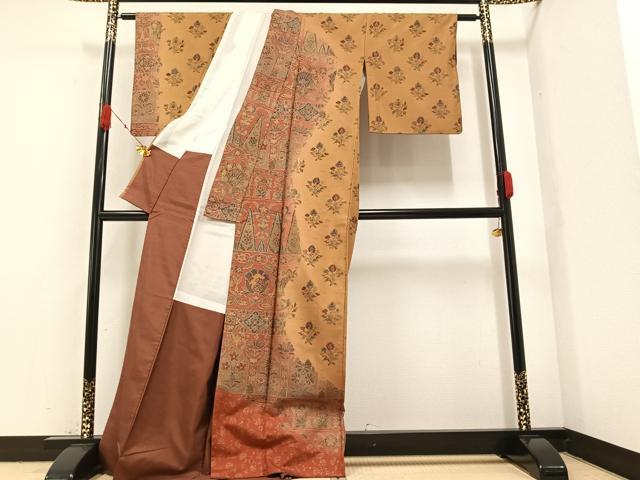 平和屋着物●訪問着 紬地 更紗草花文 暈し染め 正絹 逸品 AAAZ4512ph