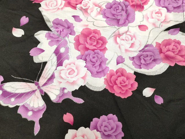 平和屋本店■浴衣 まとめて 3点 蝶 薔薇 花柄 ラメ 綿紅梅 など 着用可能多数 ppp2431 km