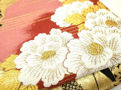 平和屋着物●六通柄袋帯　唐織　雪輪舞花文　金糸　鈴乃屋扱い　正絹　逸品　CAAW4699hy