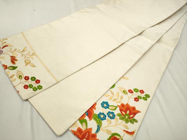 平和屋着物▼太鼓柄袋帯　綴れ　更紗花文　金糸　正絹　逸品　CAAW4698hy