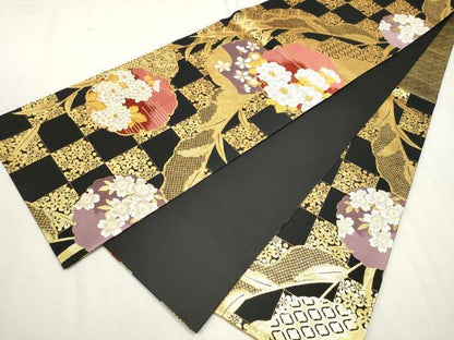 平和屋着物●六通柄袋帯　唐織　雪輪舞花文　金糸　鈴乃屋扱い　正絹　逸品　CAAW4699hy