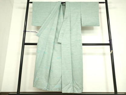 平和屋着物▽上質な色無地 単衣 流水籬地紋 秘色色 正絹 逸品 DAAV5331az