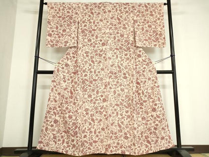 平和屋着物▽上質な小紋 単衣 型染め 更紗花文 正絹 逸品 DAAV5345az
