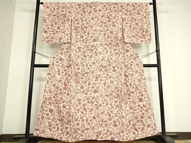 平和屋着物▽上質な小紋 単衣 型染め 更紗花文 正絹 逸品 DAAV5345az