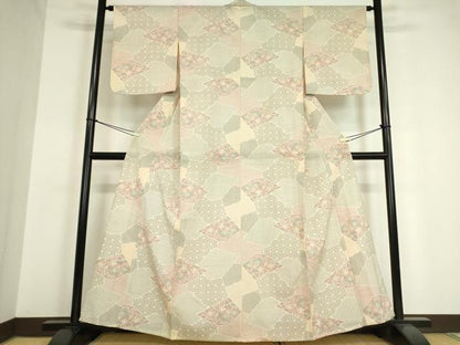 平和屋着物▽本塩沢　単衣　花切嵌め文様　正絹　逸品　DAAV5356az
