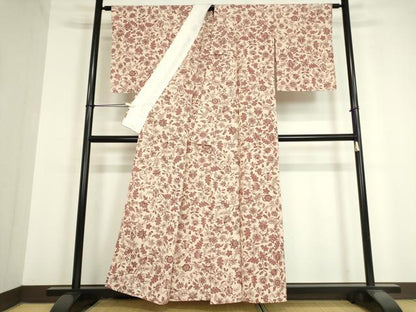 平和屋着物▽上質な小紋 単衣 型染め 更紗花文 正絹 逸品 DAAV5345az