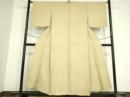 平和屋着物▽上質な色無地　単衣　舞花地紋　練色　正絹　逸品　DAAV5358az