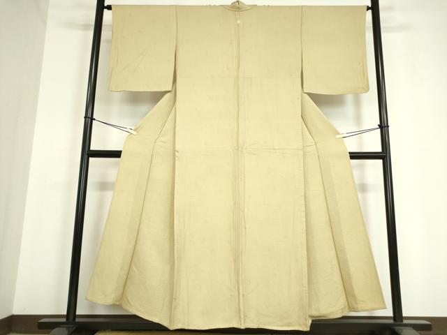 平和屋着物▽上質な色無地　単衣　舞花地紋　練色　正絹　逸品　DAAV5358az