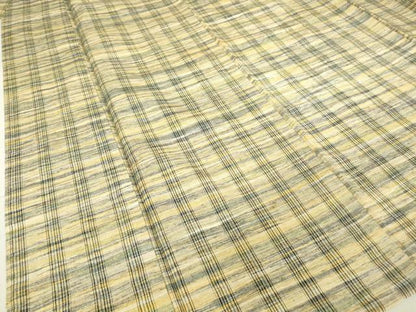平和屋着物▽上質な紬　単衣　格子　正絹　逸品　DAAV5352az