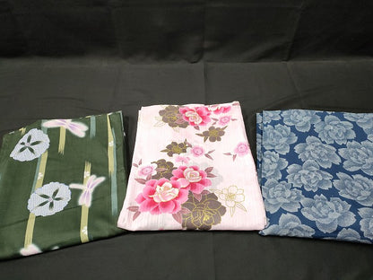 平和屋本店■浴衣 まとめて 3点 蜻蛉 花柄 綿紅梅 金彩 など 着用可能多数 ppp2433 km