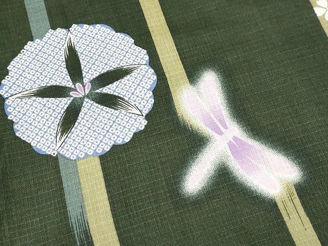 平和屋本店■浴衣 まとめて 3点 蜻蛉 花柄 綿紅梅 金彩 など 着用可能多数 ppp2433 km
