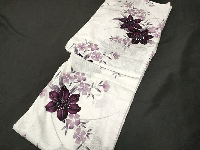 平和屋本店■浴衣 まとめて 3点 花柄 百合 ラメ 綿紅梅 など 着用可能多数 ppp2432 km