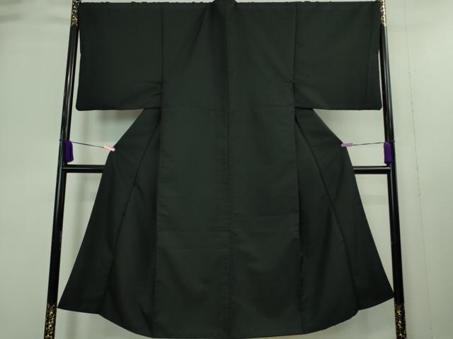 平和屋着物■極上　男性　色無地　紋付き羽織セット　千鳥格子地紋　黒地　洗える着物　逸品　DZAA9351kh5