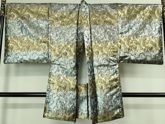 平和屋着物■極上　男性　色無地　紋付き羽織セット　千鳥格子地紋　黒地　洗える着物　逸品　DZAA9351kh5