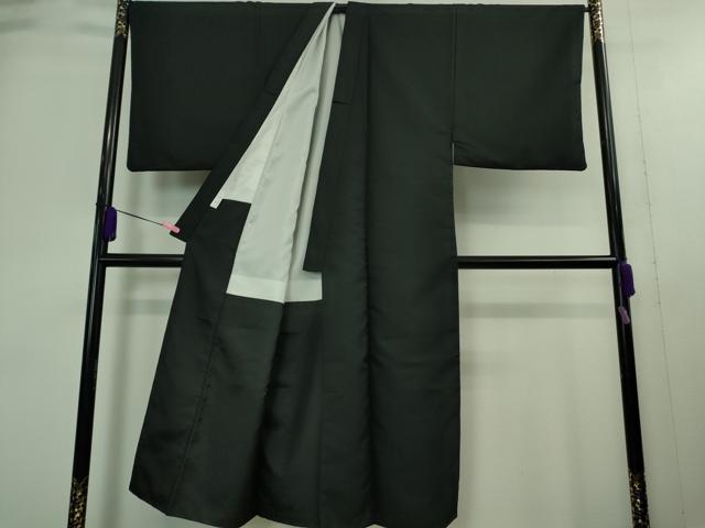 平和屋着物■極上　男性　色無地　紋付き羽織セット　千鳥格子地紋　黒地　洗える着物　逸品　DZAA9351kh5