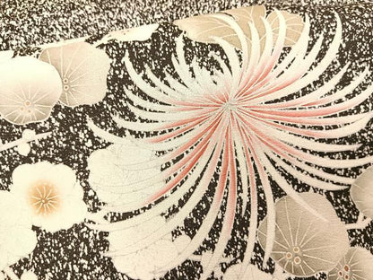 平和屋着物●訪問着　刺繍　乱菊　枝花文　たたき染め　黒地　正絹　逸品　未使用　BAAU7108gt