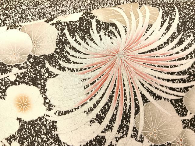 平和屋着物●訪問着　刺繍　乱菊　枝花文　たたき染め　黒地　正絹　逸品　未使用　BAAU7108gt