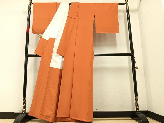 平和屋着物●上質な色無地　朱色　正絹　逸品　AAAZ4519ph