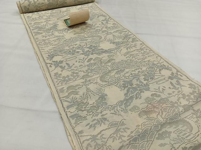 平和屋着物＊夏物 本場大島紬 反物 夏大島 白大島 風景文 着尺 逸品 未使用 CAAW3413qv