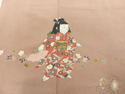 平和屋着物●訪問着 江戸小紋 友禅 手描き 鮫小紋柄 童子花鼓文 暈し染め 正絹 逸品 AAAZ4941ph