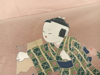 平和屋着物●訪問着 江戸小紋 友禅 手描き 鮫小紋柄 童子花鼓文 暈し染め 正絹 逸品 AAAZ4941ph