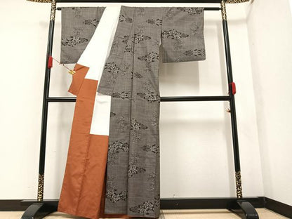平和屋着物●本場大島紬 一元7マルキ 草花文 正絹 逸品 AAAZ4937ph
