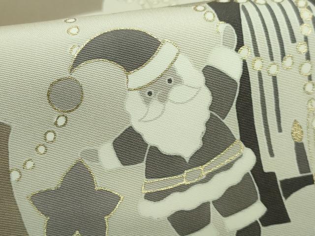 平和屋着物■極上　塩瀬　九寸名古屋帯　クリスマス　白橡色地　金彩　逸品　DZAA8973kh5