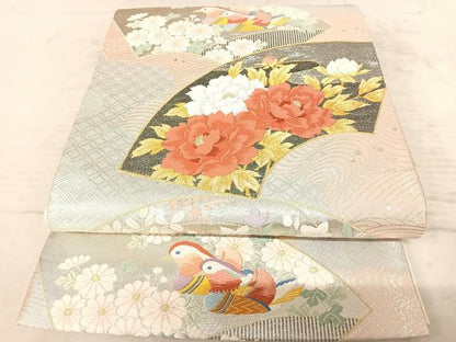 平和屋着物◎六通柄袋帯 唐織 地紙花鳥文 金銀糸 正絹 逸品 AAAZ2175yx