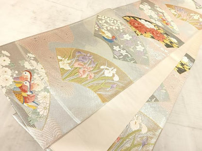 平和屋着物◎六通柄袋帯 唐織 地紙花鳥文 金銀糸 正絹 逸品 AAAZ2175yx