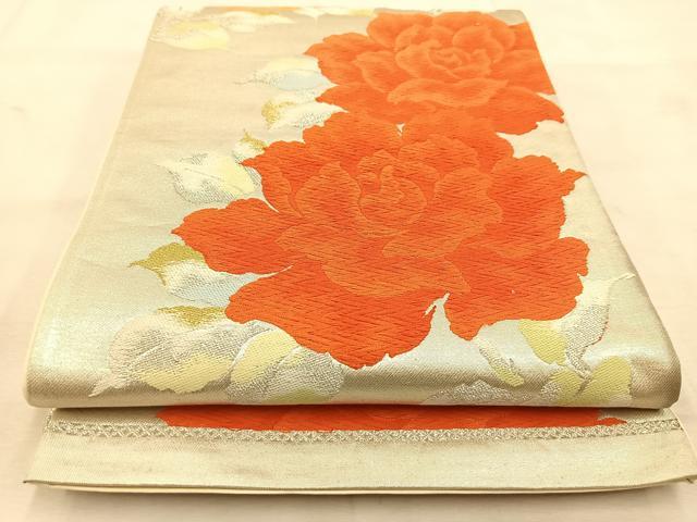 平和屋着物◎六通柄袋帯　唐織　薔薇　金銀糸　正絹　逸品　BAAU6457yc