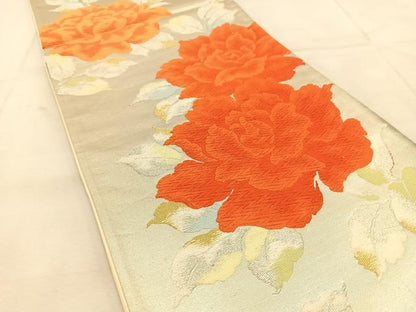 平和屋着物◎六通柄袋帯　唐織　薔薇　金銀糸　正絹　逸品　BAAU6457yc