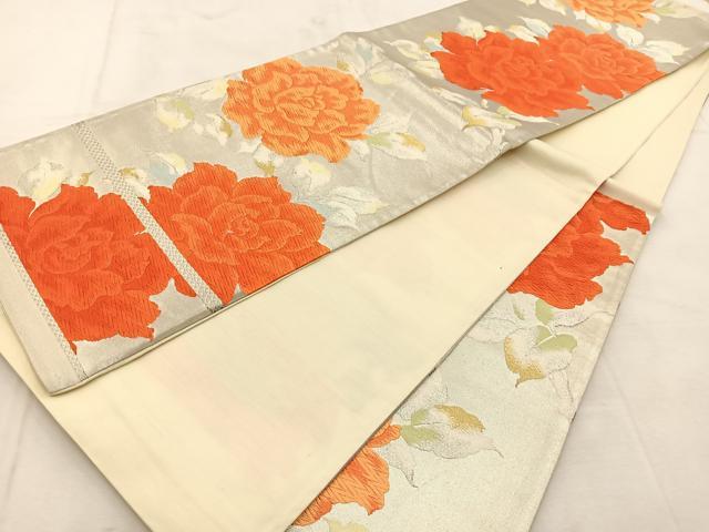 平和屋着物◎六通柄袋帯　唐織　薔薇　金銀糸　正絹　逸品　BAAU6457yc