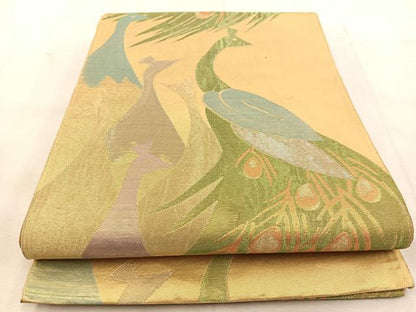 平和屋着物◎六通柄袋帯　孔雀　金銀糸　正絹　逸品　BAAU6501yc