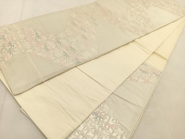 平和屋着物◎六通柄袋帯　竹林　銀糸　正絹　逸品　BAAU6489yc